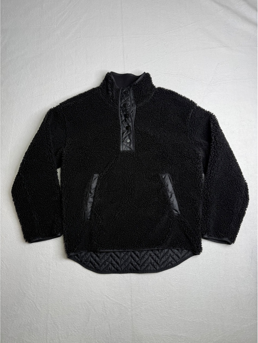 Athleta Women’s Small Black Sherpa Snap Pullover Quilted Hem Fleece
